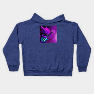 Purple Punk Rock Cat Shreds on the Electric Blue Guitar Kids Hoodie